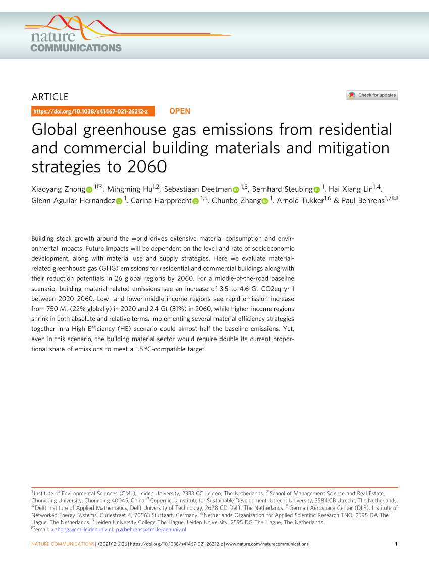 Global greenhouse gas emissions from residential and commercial building  materials and mitigation strategies to 2060