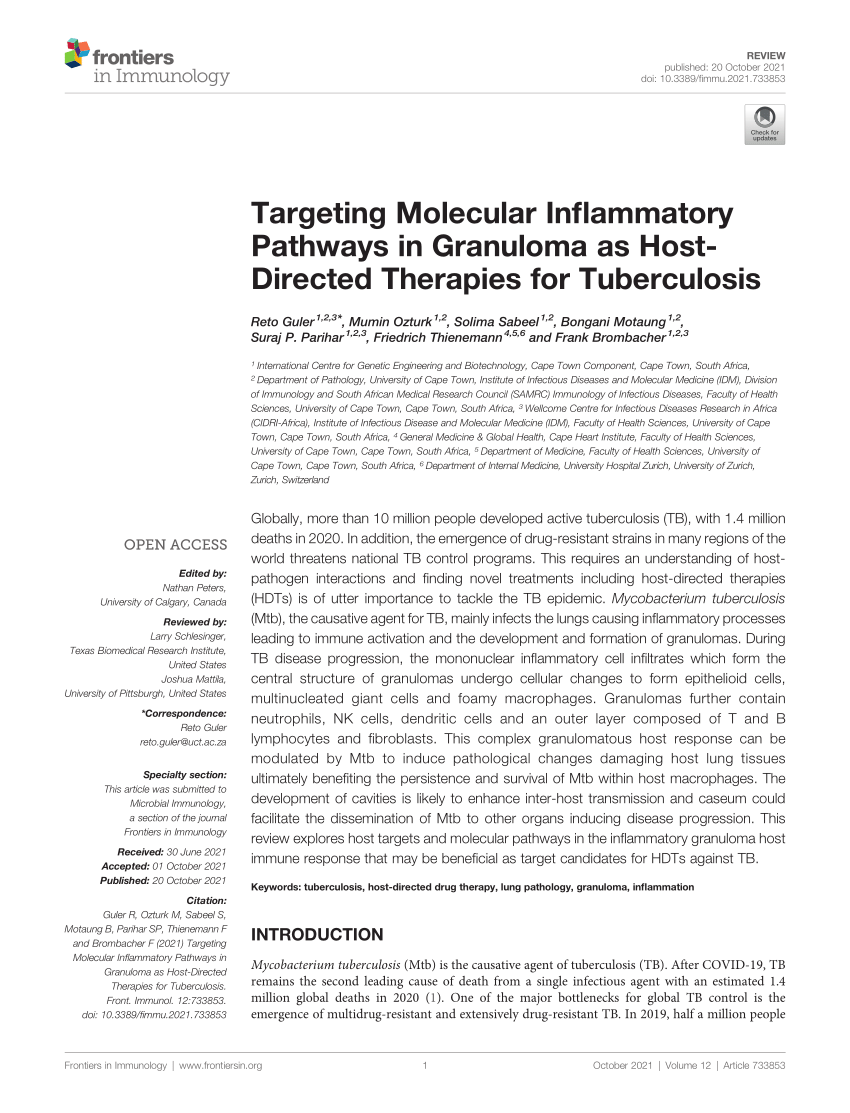 PDF) Targeting Molecular Inflammatory Pathways in Granuloma as 
