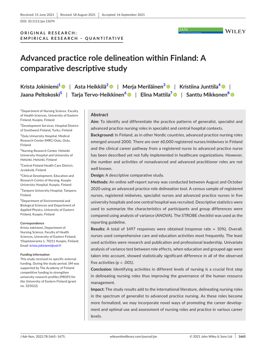 Advanced practice role delineation within Finland: A comparative descriptive study  Request PDF