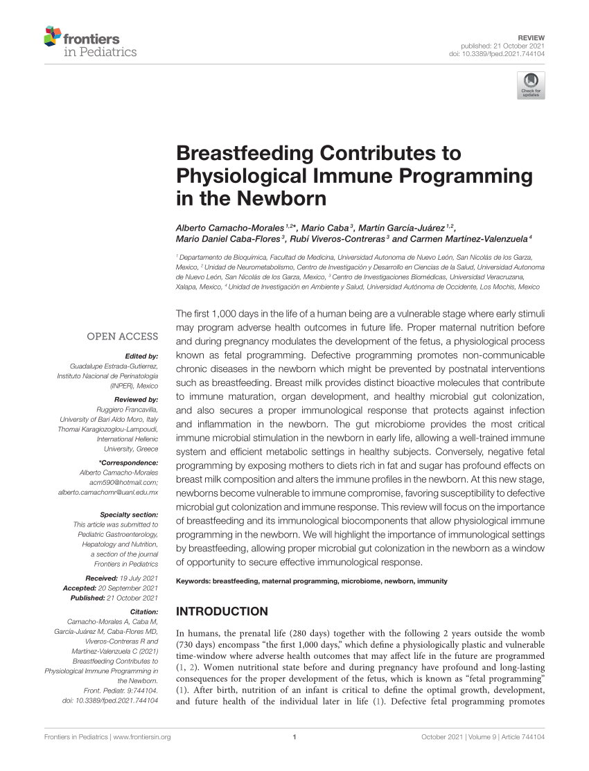Pdf Breastfeeding Contributes To Physiological Immune Programming In The Newborn
