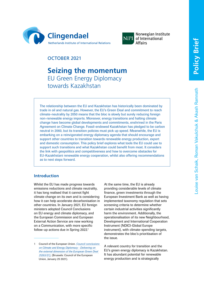 PDF) Seizing the Momentum. EU Green Energy Diplomacy towards