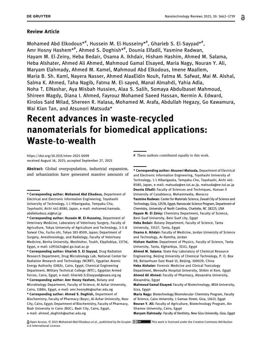 PDF) Recent Advances In Waste-Recycled Nanomaterials For.
