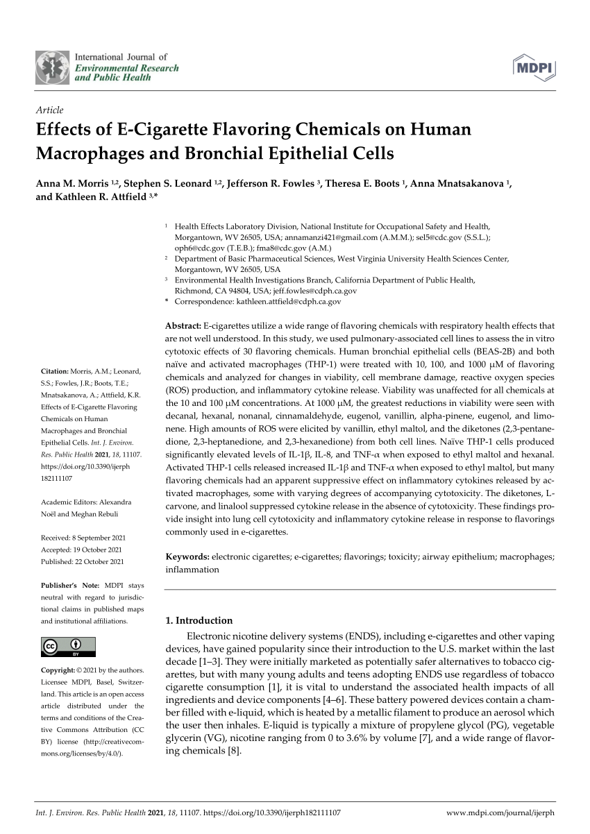 PDF Effects of E Cigarette Flavoring Chemicals on Human