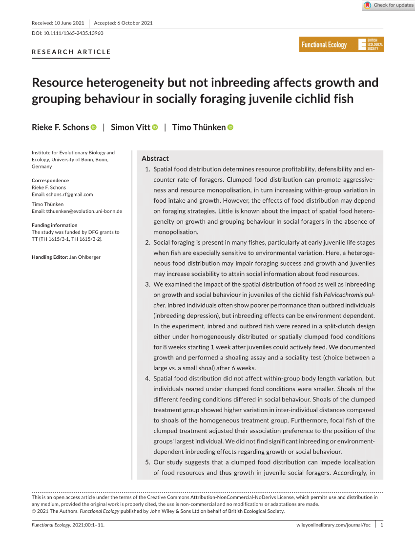 Pdf Resource Heterogeneity But Not Inbreeding Affects Growth And Grouping Behaviour In 8284