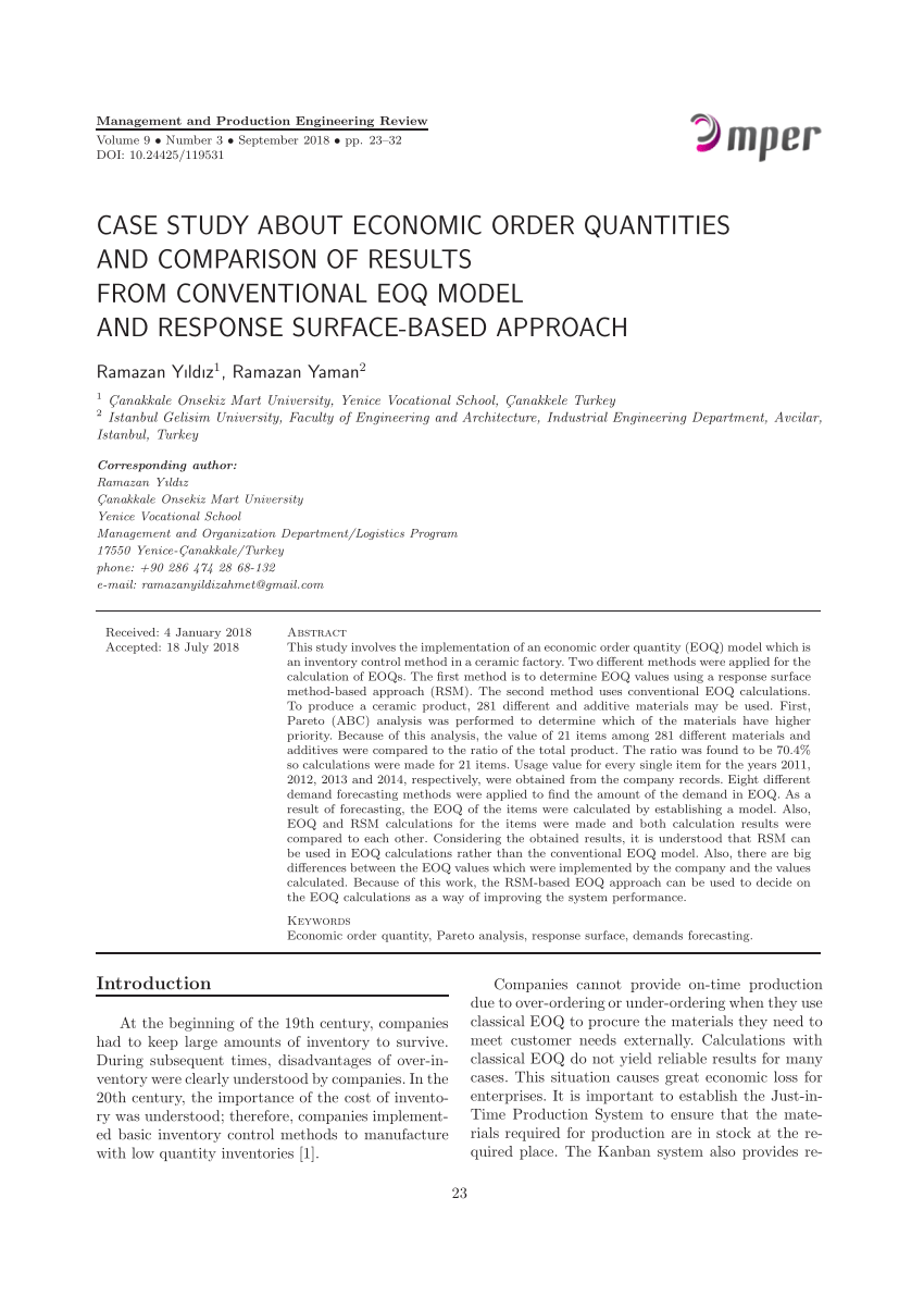 research paper on economic order quantity