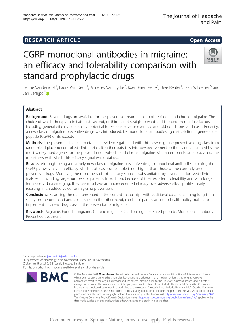 CGRP monoclonal antibodies : summary and effectiveness - Migraine
