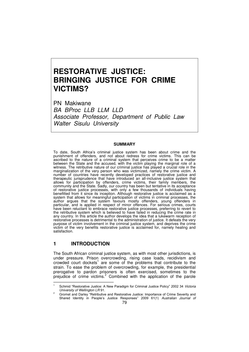 Pdf Restorative Justice Bringing Justice For Crime Victims 1062