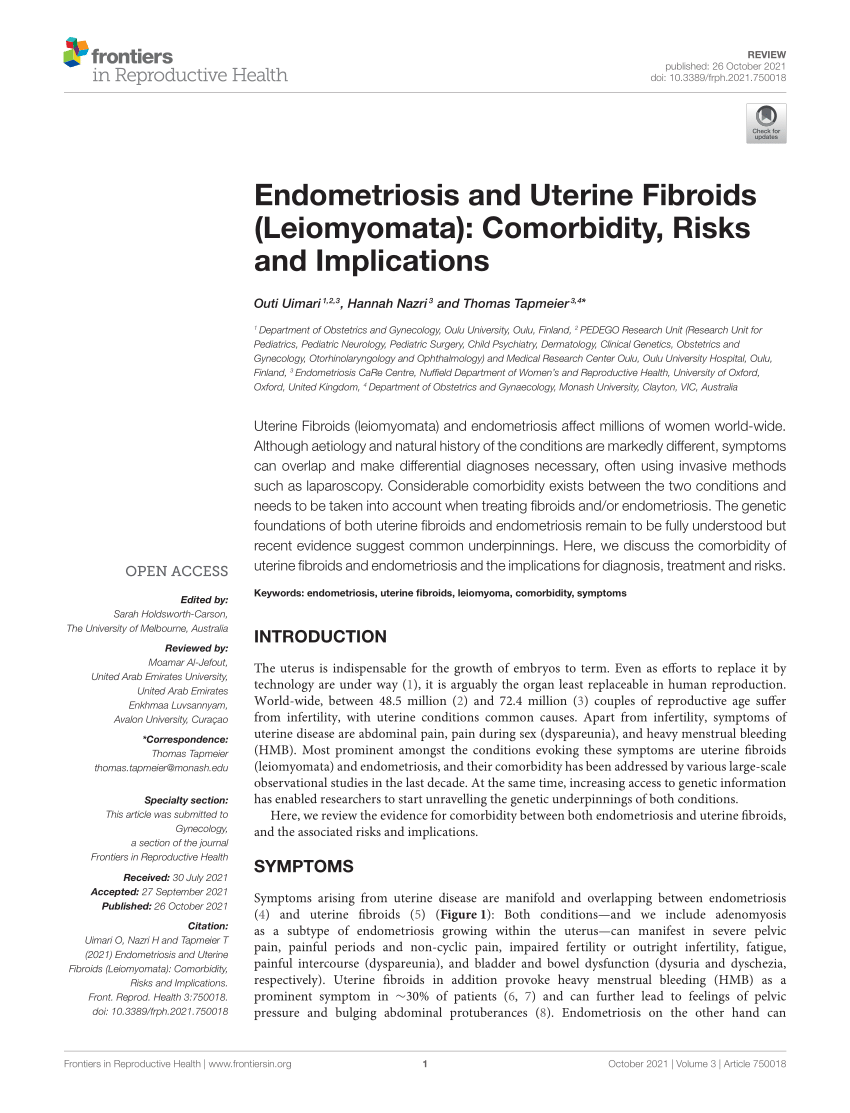 Frontiers  Endometriosis and Uterine Fibroids (Leiomyomata): Comorbidity,  Risks and Implications