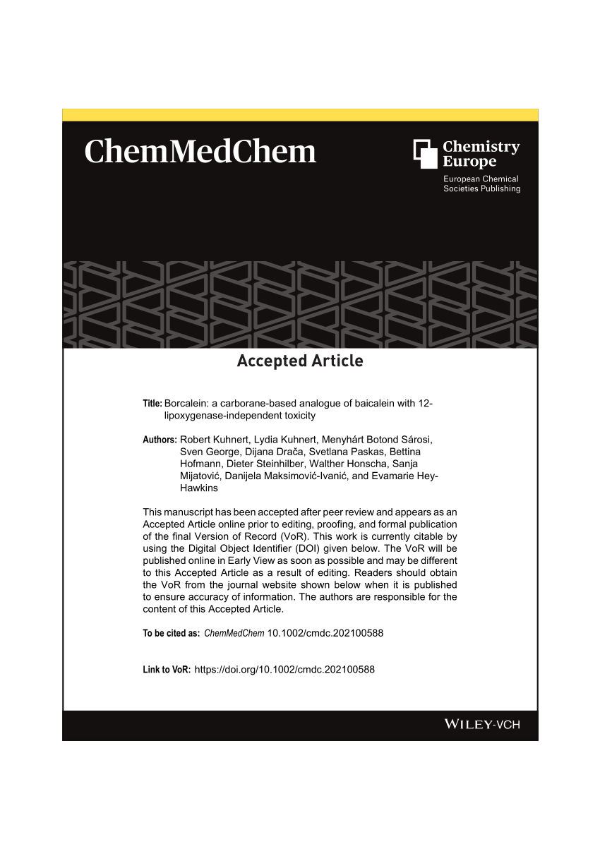 Borcalein: a Carborane‐Based Analogue of Baicalein with  12‐Lipoxygenase‐Independent Toxicity - Kuhnert - 2022 - ChemMedChem - Wiley  Online Library