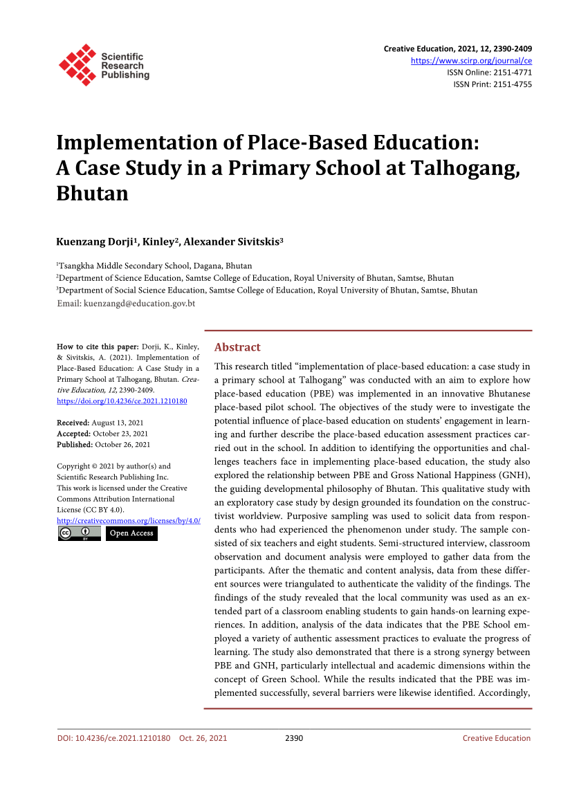journal article on place based education