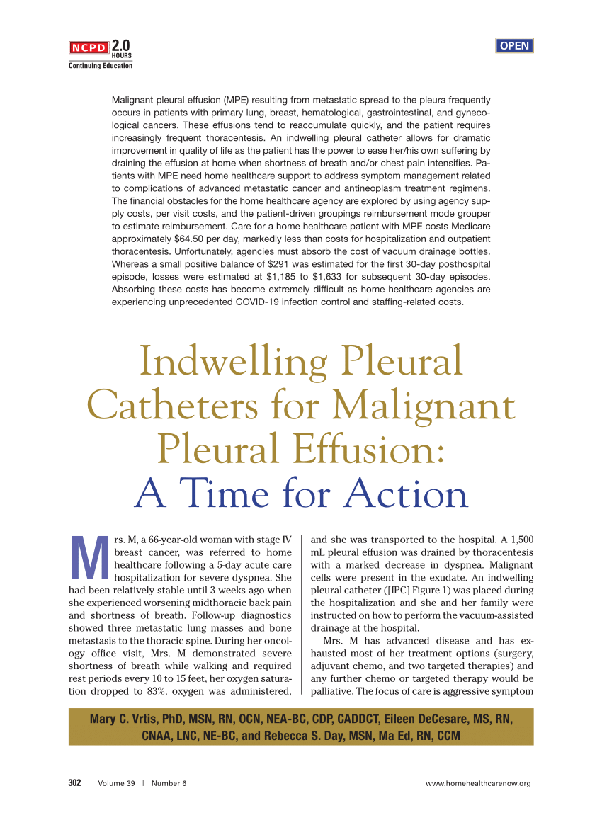 PDF) Indwelling Pleural Catheters for Malignant Pleural Effusion: A Time  for Action