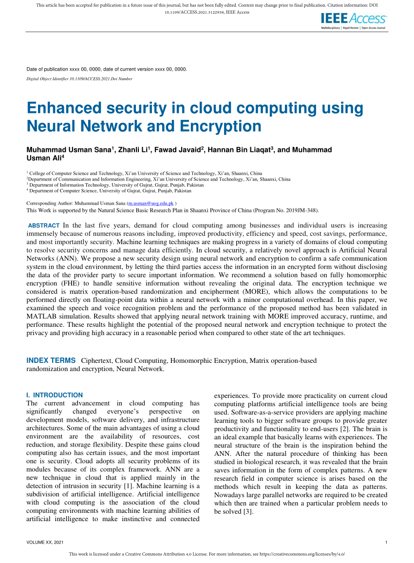 PDF) Enhanced Security in Cloud Computing Using Neural Network and