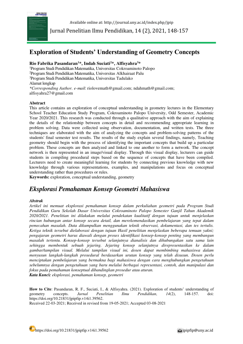 (PDF) Exploration of Students’ Understanding of Geometry Concepts