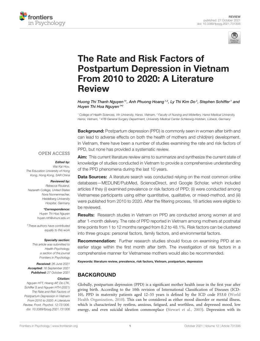 postpartum depression literature review of risk factors and interventions