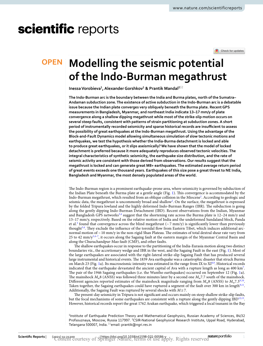 PDF Modelling the seismic potential of the Indo Burman megathrust