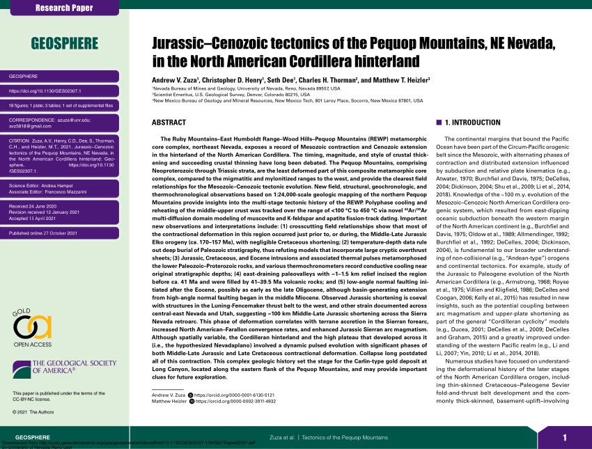 PDF) Jurassic–Cenozoic tectonics of the Pequop Mountains, NE 