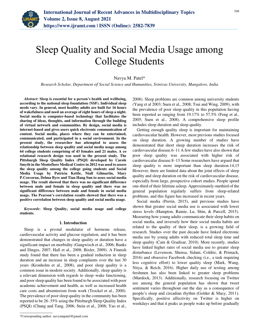 research paper about social media and sleeping time and pattern