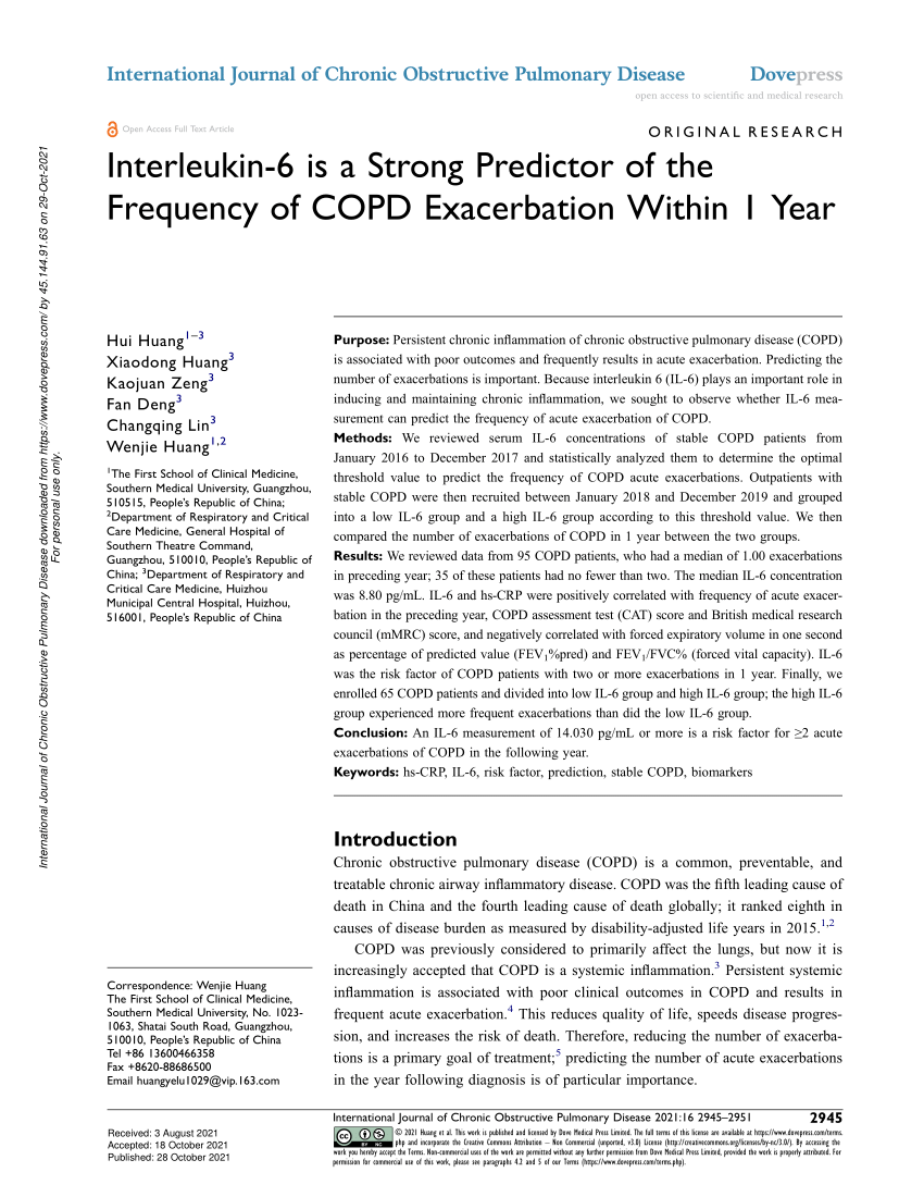 PDF Interleukin 6 is a Strong Predictor of the Frequency of COPD  