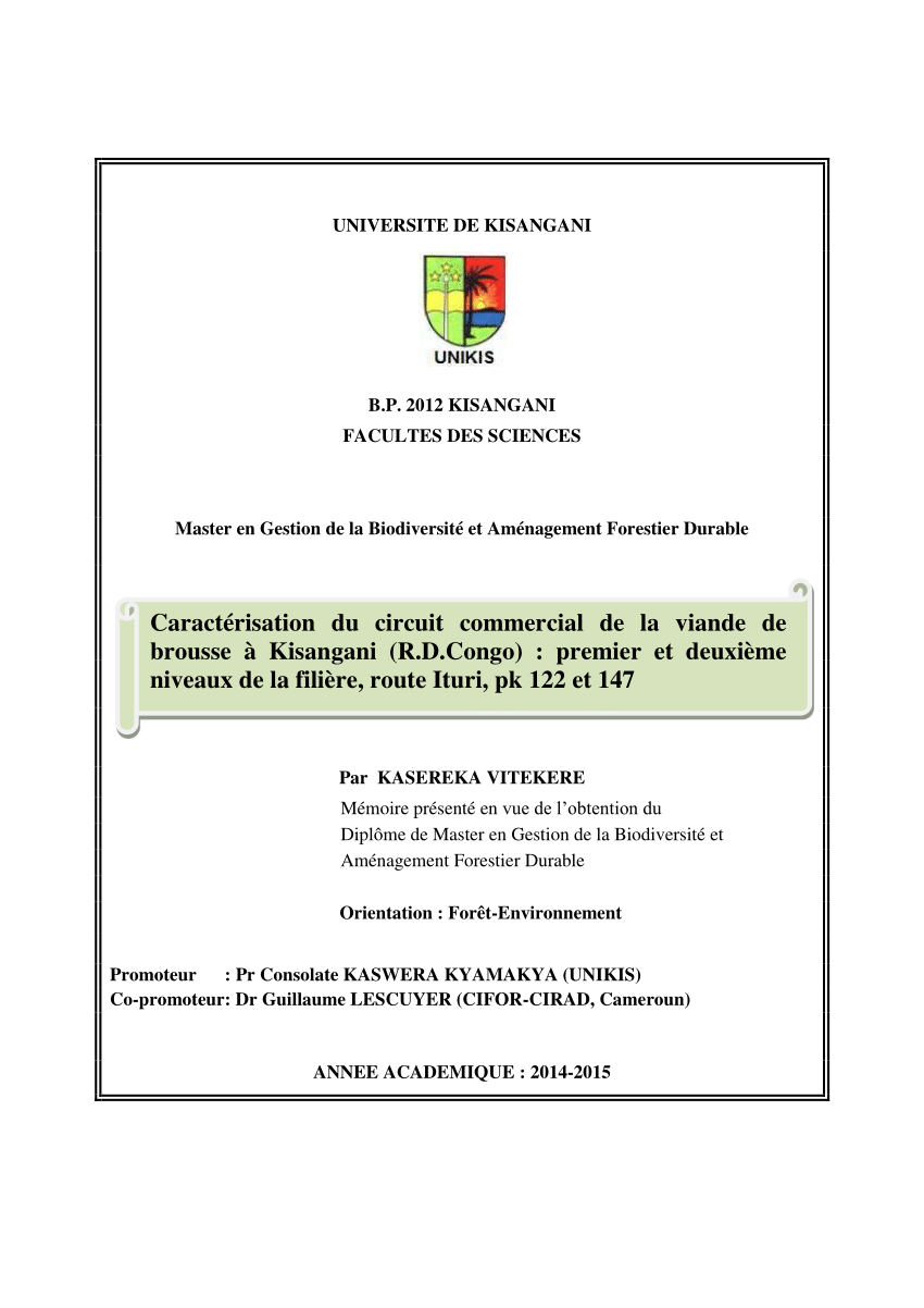 pdf vitekere 2015 msc thesis caraterisaion du circuit commercial de la viande de brousse a kisangani