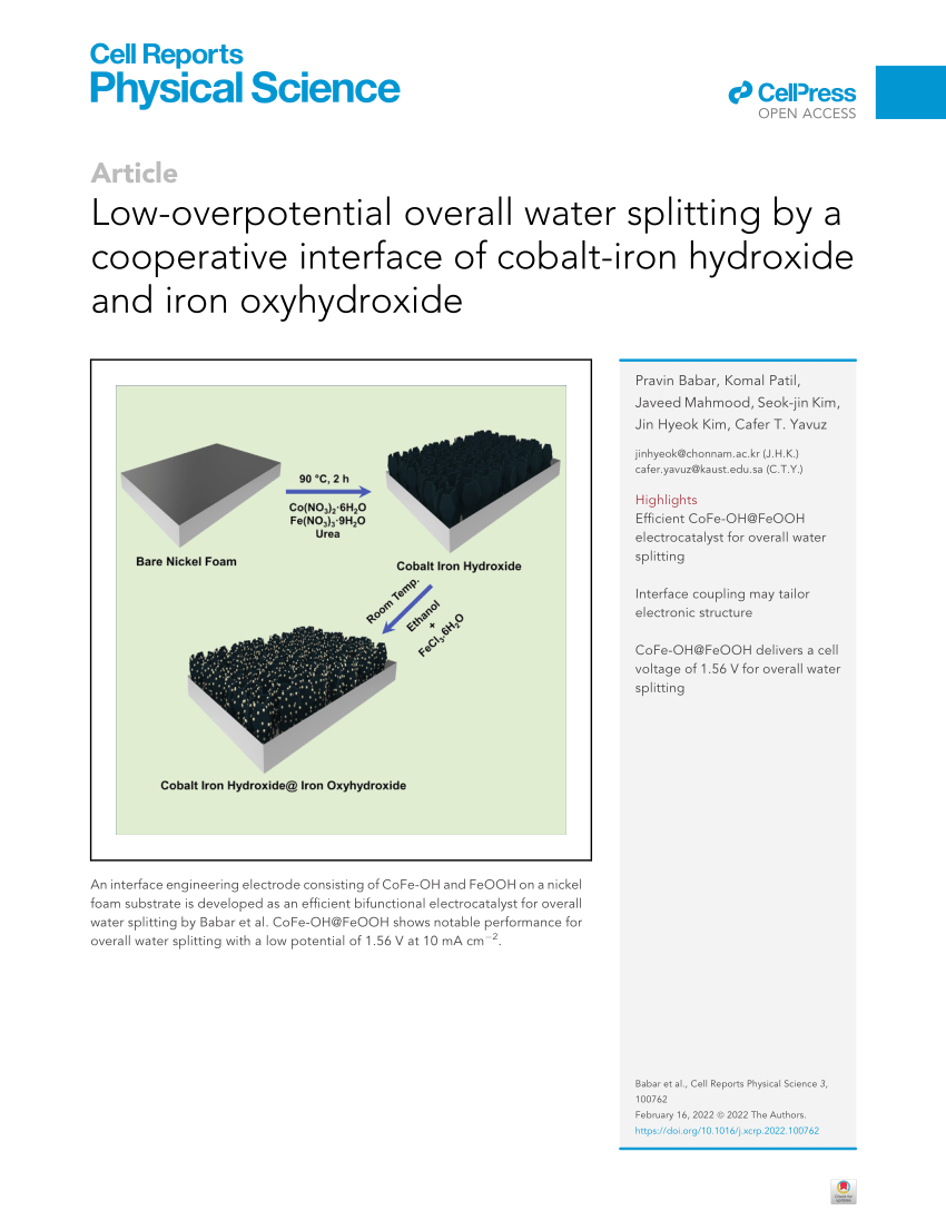 PDF) Low Overpotential Overall Water Splitting by a Cooperative