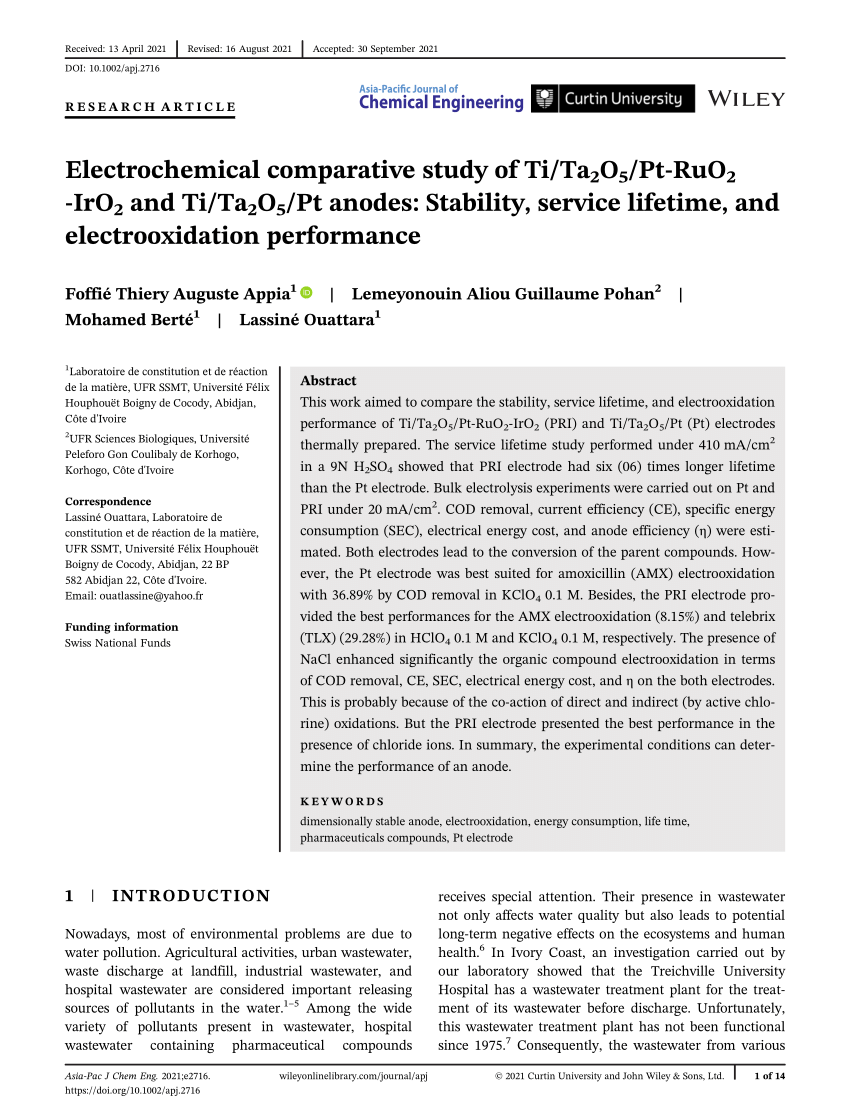 Pdf Electrochemical Comparative Study Of Ti Ta O Ptruo Iro