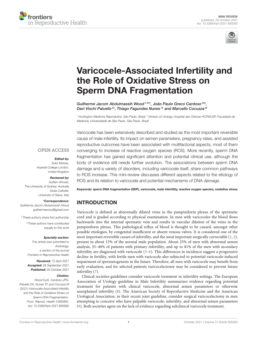 Pdf Varicocele Associated Infertility And The Role Of Oxidative Stress On Sperm Dna Fragmentation 8046
