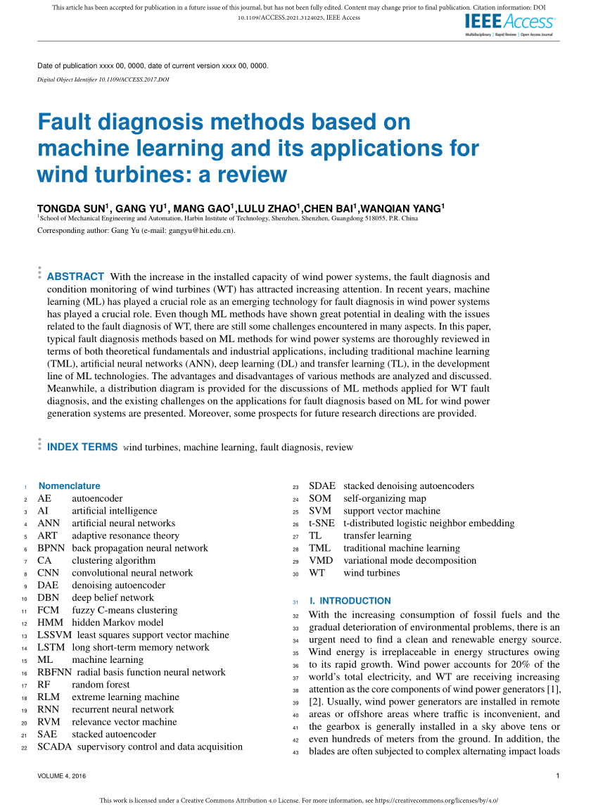 PDF) Fault Diagnosis Methods Based on Machine Learning and its 