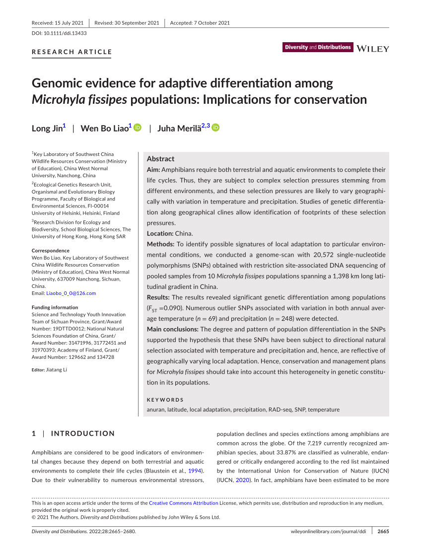 PDF) Genomic evidence for adaptive differentiation among Microhyla 