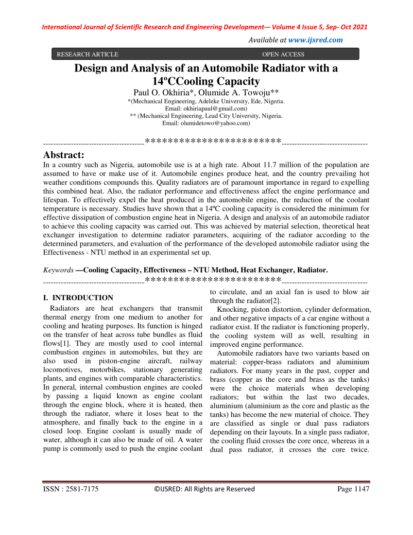 radiator design research paper