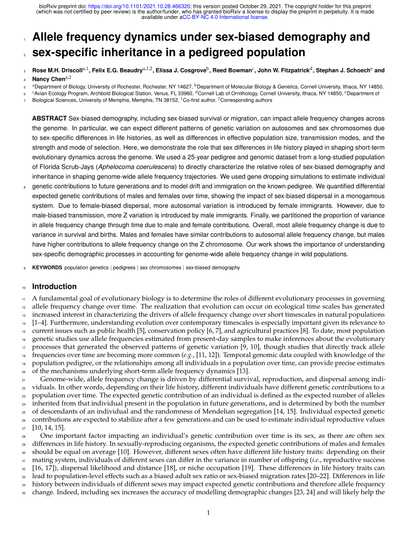 Pdf Allele Frequency Dynamics Under Sex Biased Demography And Sex