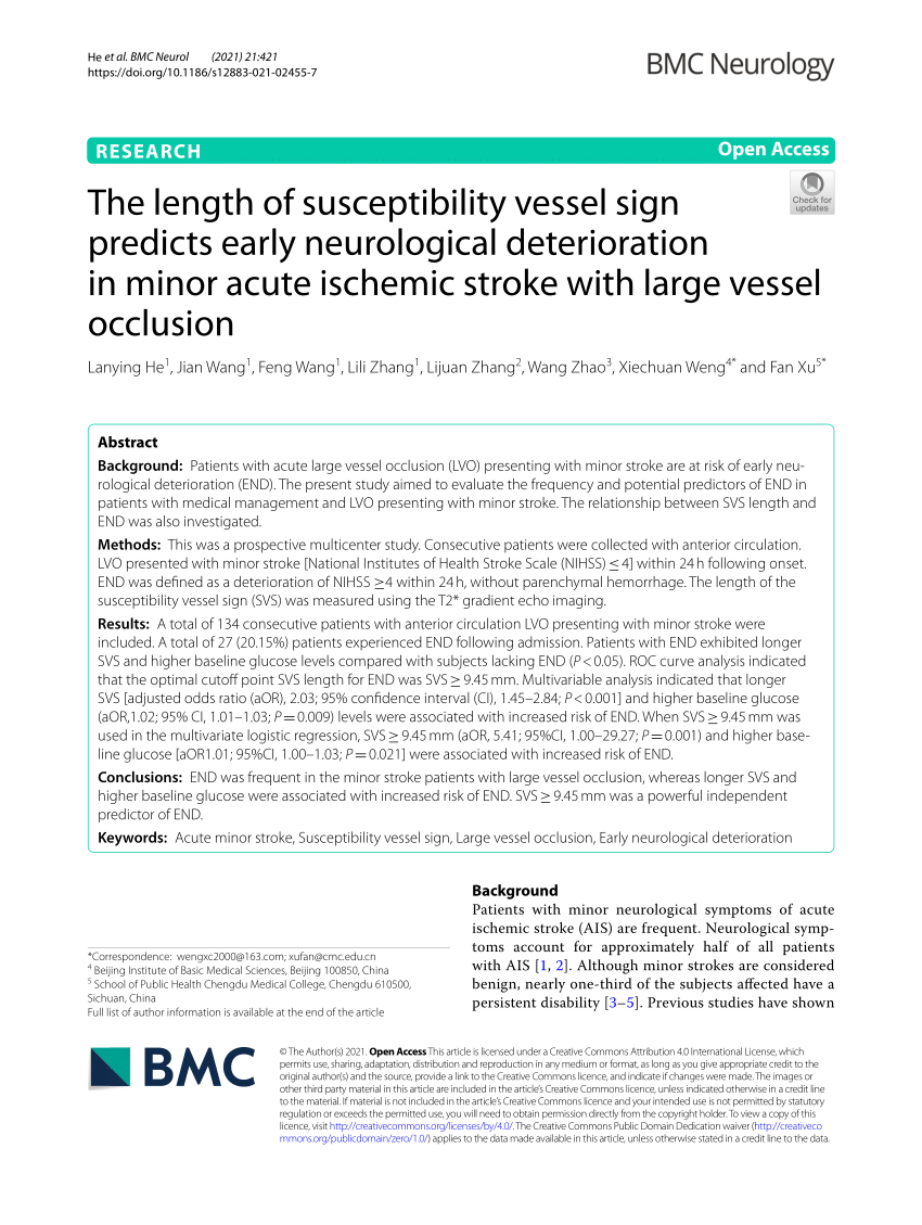 (PDF) The length of susceptibility vessel sign predicts early 