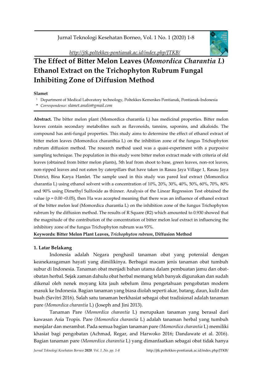 (PDF) The Effect of Bitter Melon Leaves (Momordica Charantia L) Ethanol ...