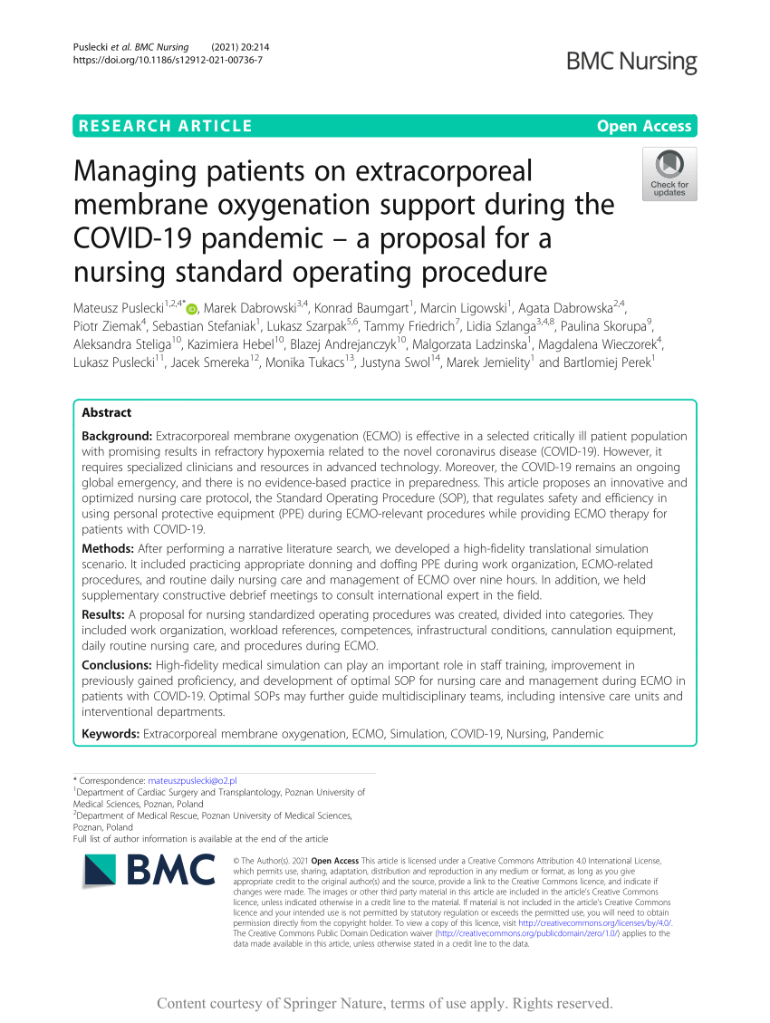 PDF) Managing patients on extracorporeal membrane oxygenation