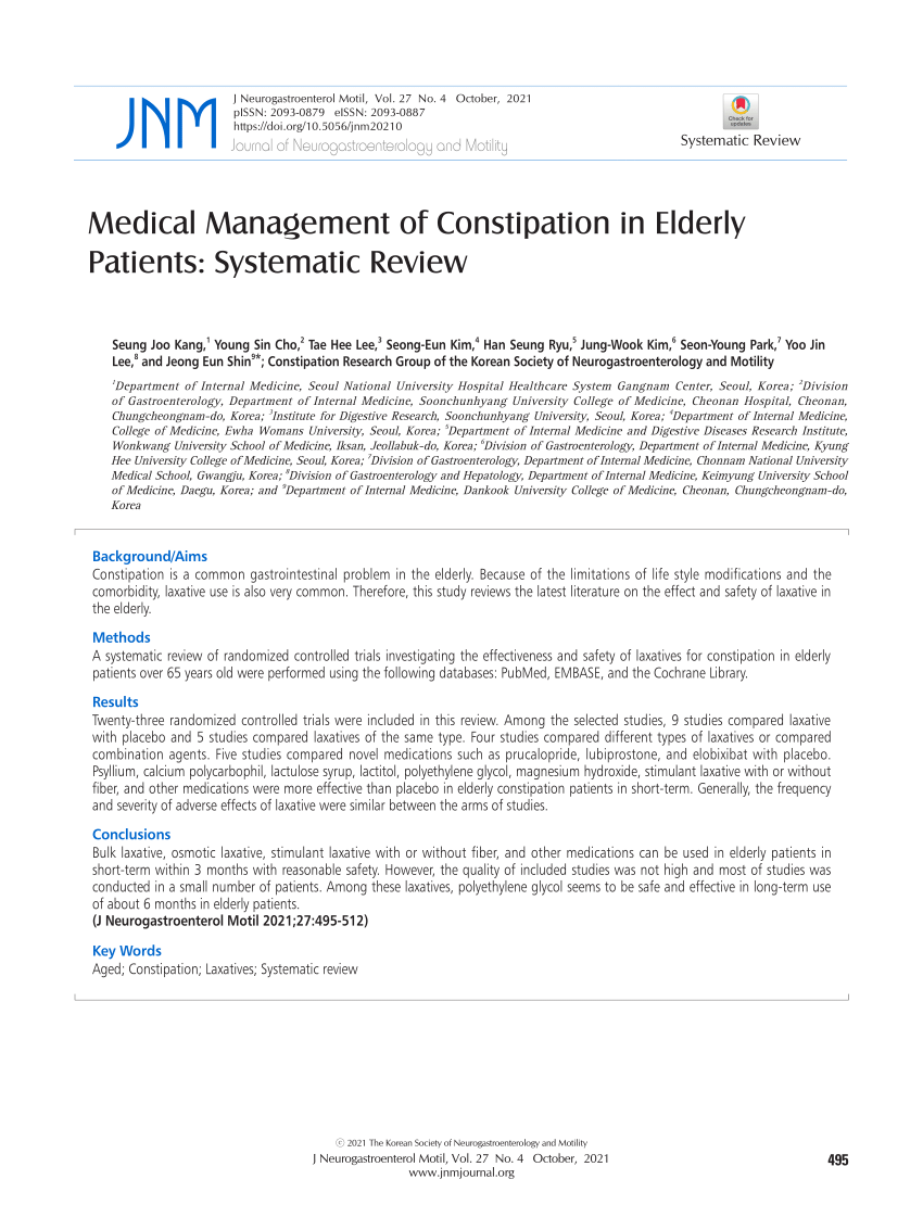 Pdf Medical Management Of Constipation In Elderly Patients Systematic Review 