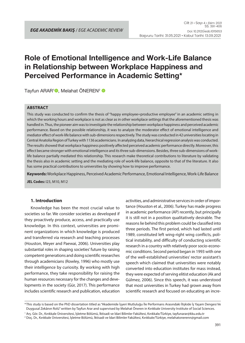 research paper on emotional intelligence and work life balance