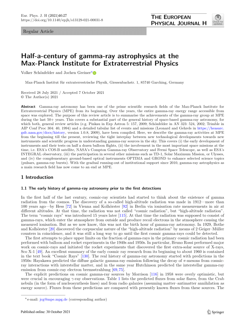 Pdf Half A Century Of Gamma Ray Astrophysics At The Max Planck Institute For Extraterrestrial 4554