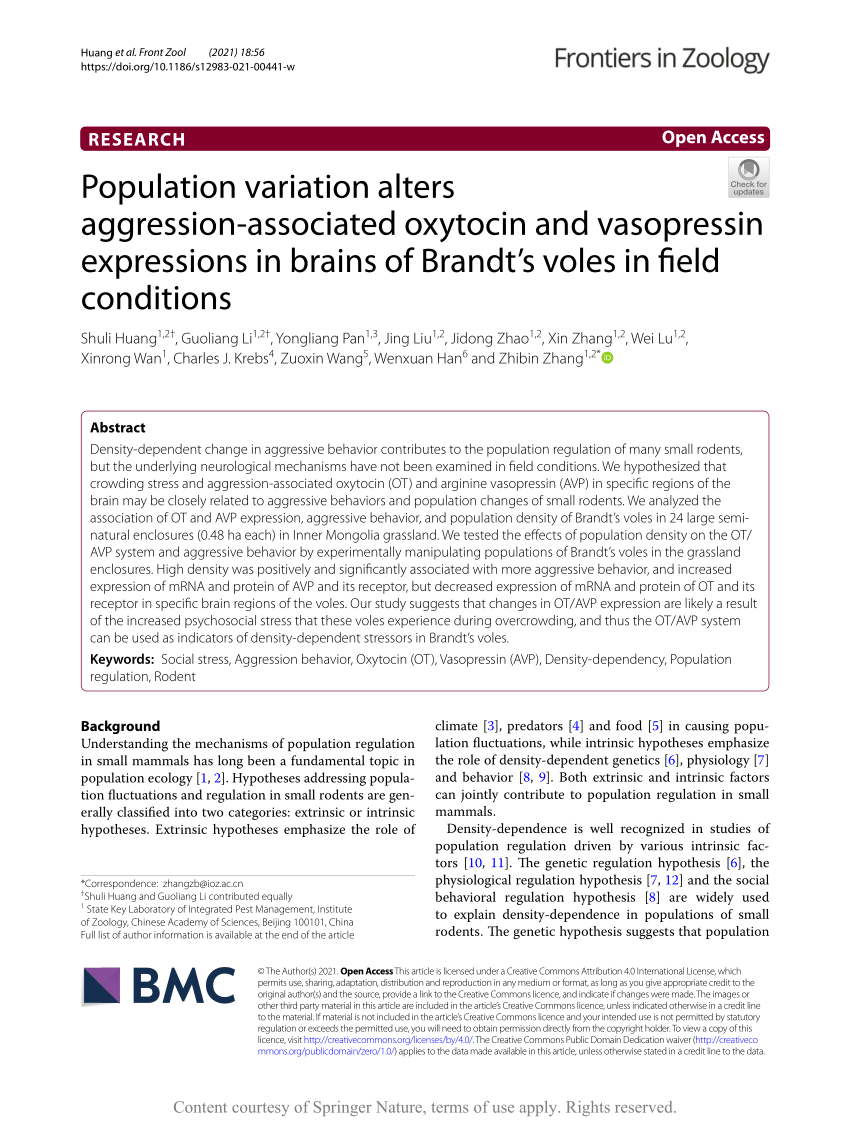 (PDF) Population variation alters aggression-associated oxytocin 