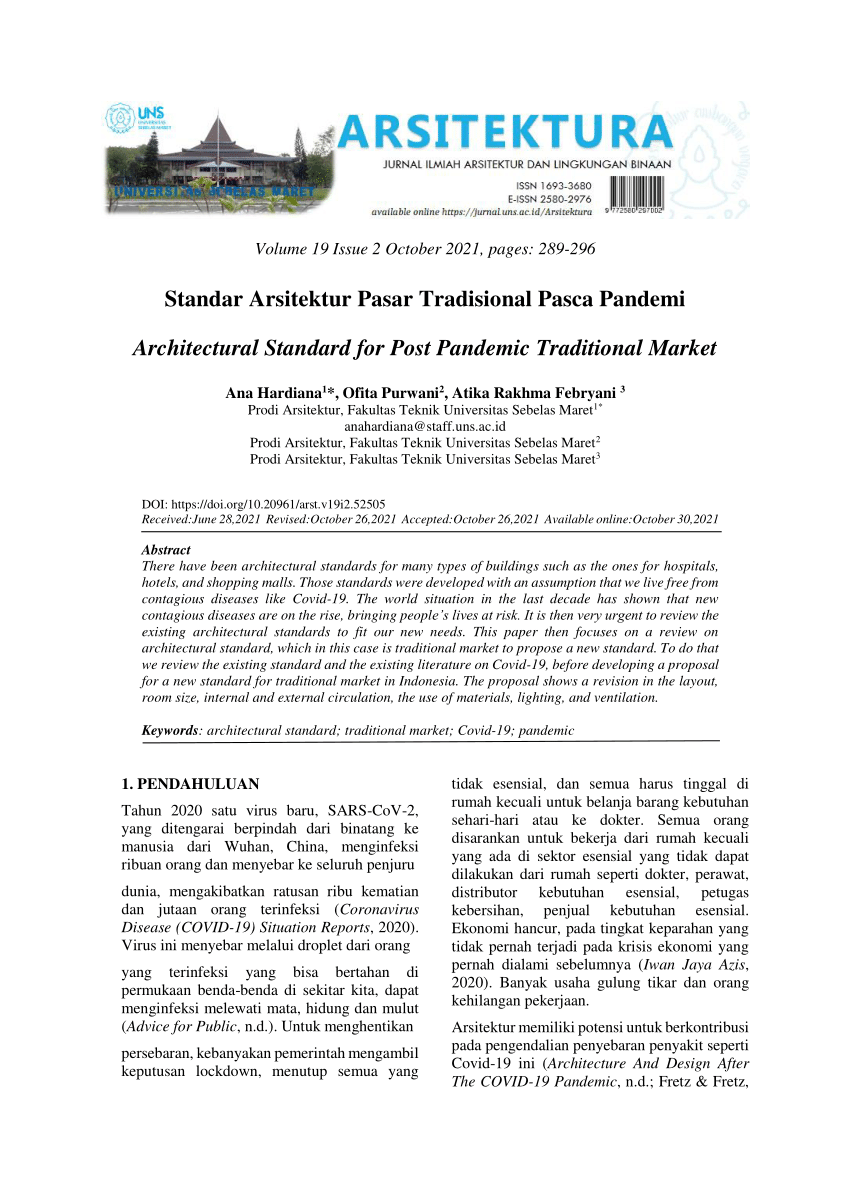 (PDF) Standar Arsitektur Pasar Tradisional Pasca Pandemi