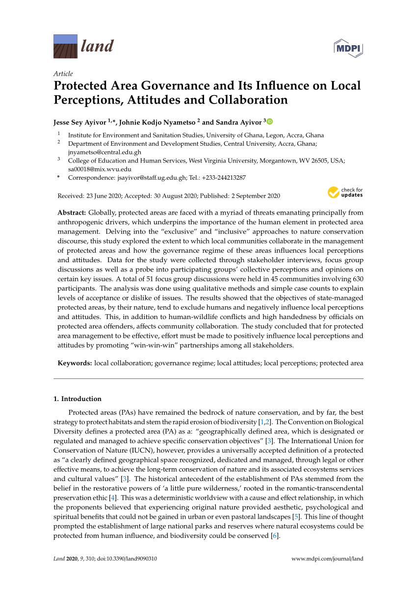 Pdf Protected Area Governance And Its Influence On Local Perceptions Attitudes And Collaboration 6039