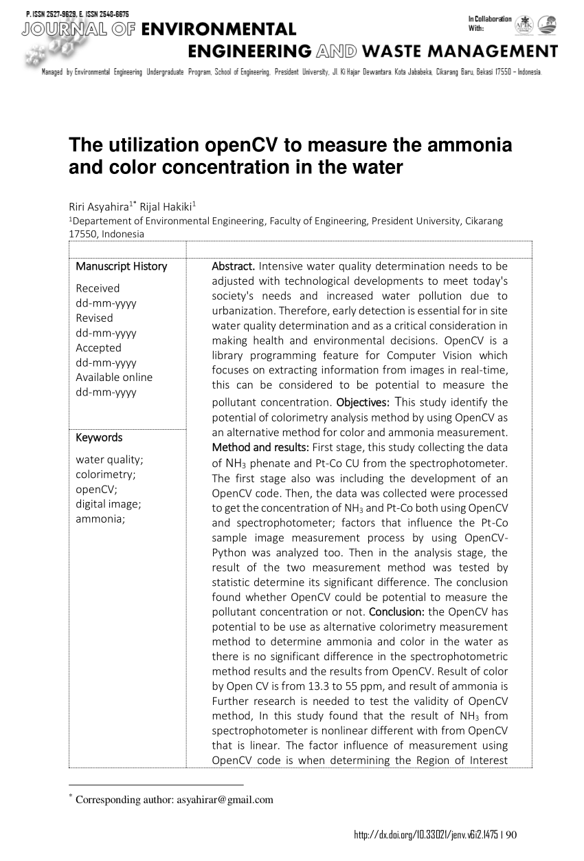 PDF) The Utilization OpenCV to Measure the Water Pollutants