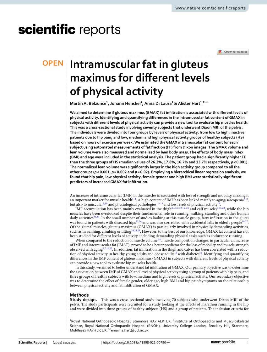 Pdf Intramuscular Fat In Gluteus Maximus For Different Levels Of Physical Activity