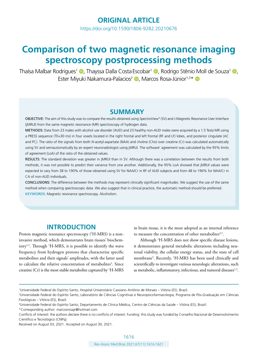 PDF Comparison of two magnetic resonance imaging spectroscopy