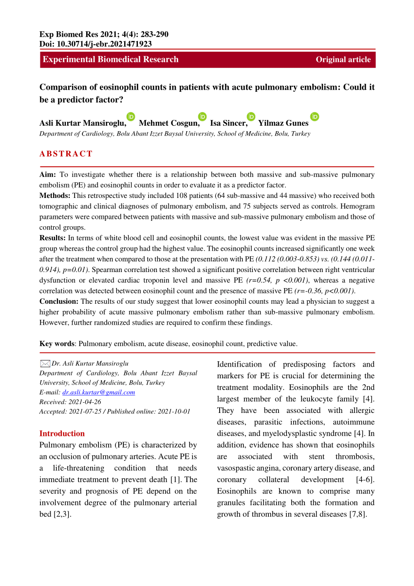 PDF Comparison of eosinophil counts in patients with acute  