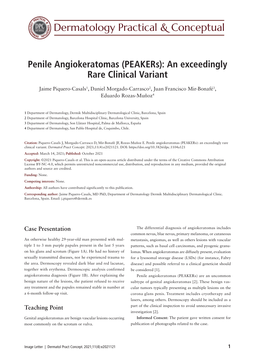 Pdf Dermatology Practical And Conceptual Penile Angiokeratomas Peakers
