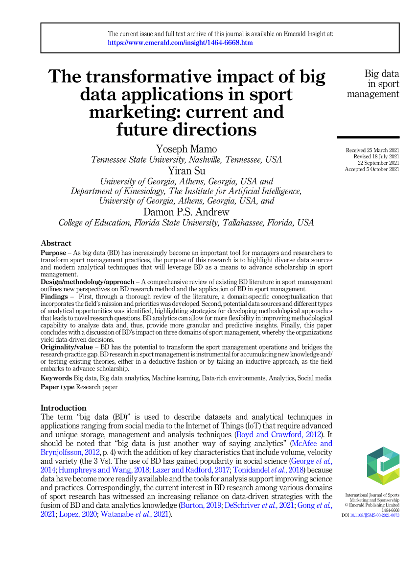 (PDF) The transformative impact of big data applications in sport