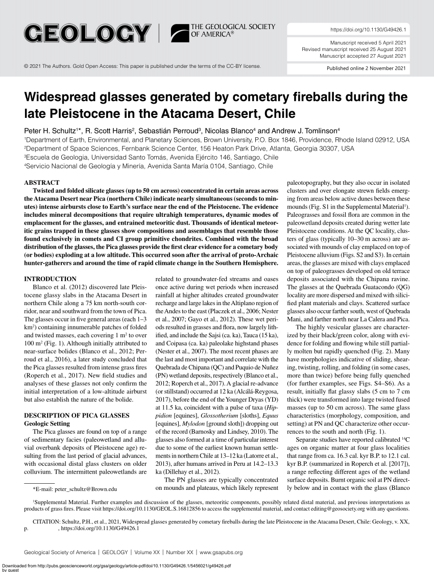 PDF) Widespread glasses generated by cometary fireballs during the late  Pleistocene in the Atacama Desert, Chile