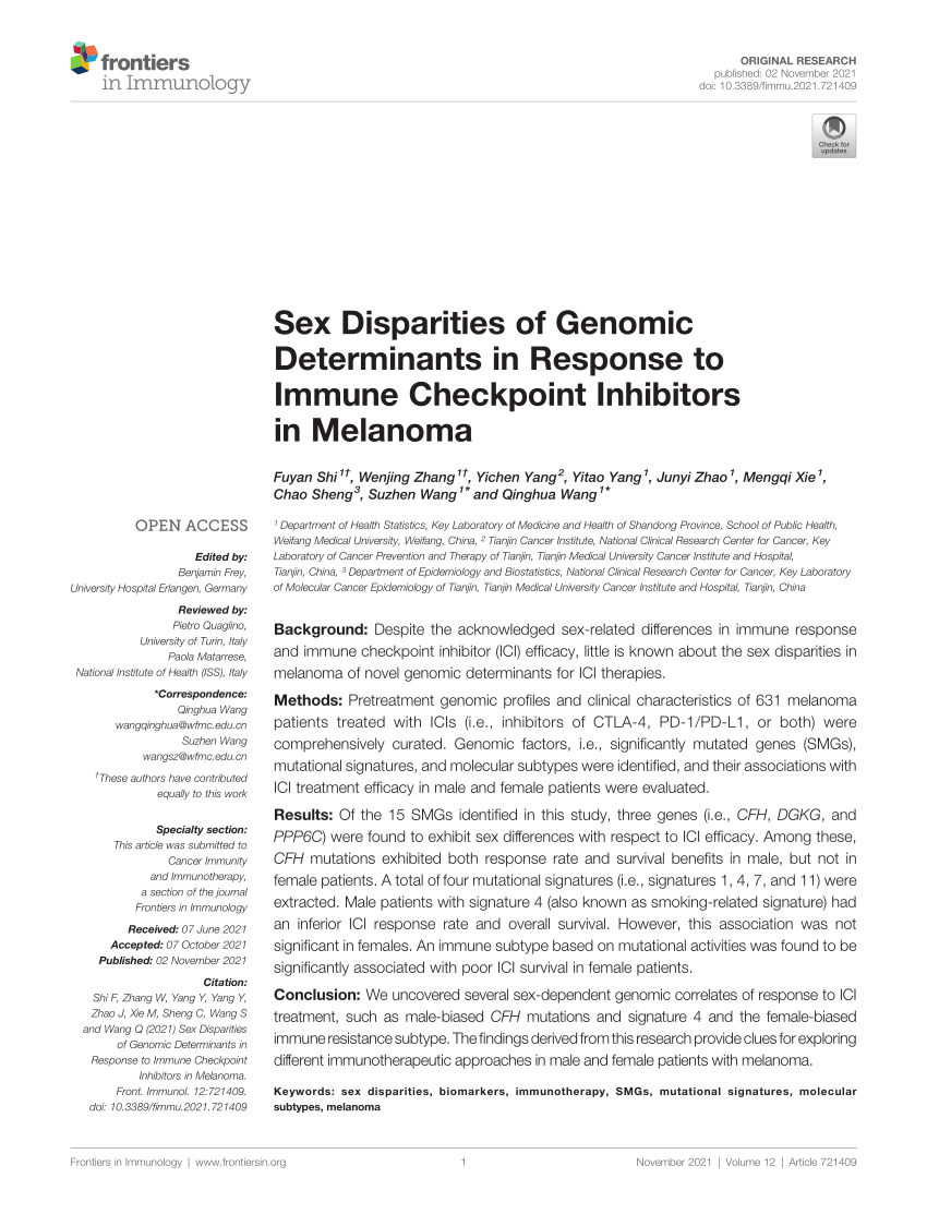 Pdf Sex Disparities Of Genomic Determinants In Response To Immune Checkpoint Inhibitors In 6235