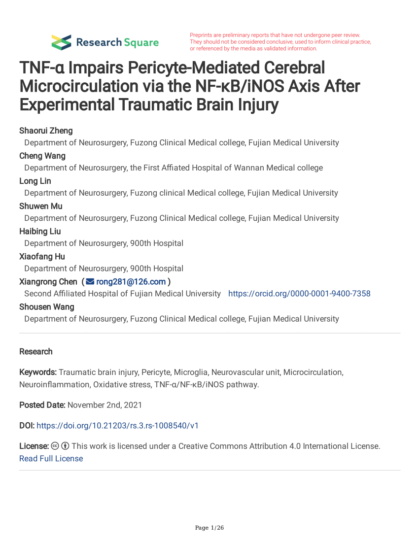 (PDF) TNF-α Impairs Pericyte-Mediated Cerebral Microcirculation via the ...