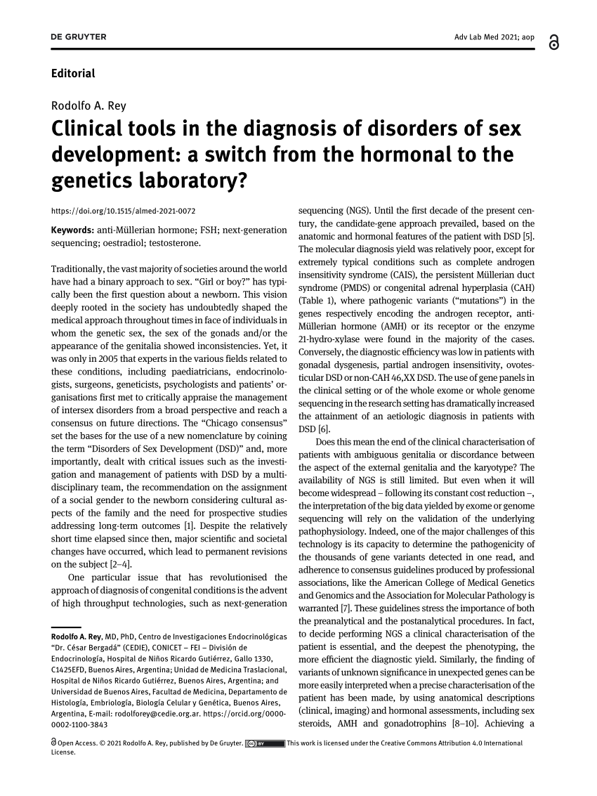 Pdf Clinical Tools In The Diagnosis Of Disorders Of Sex Development A Switch From The