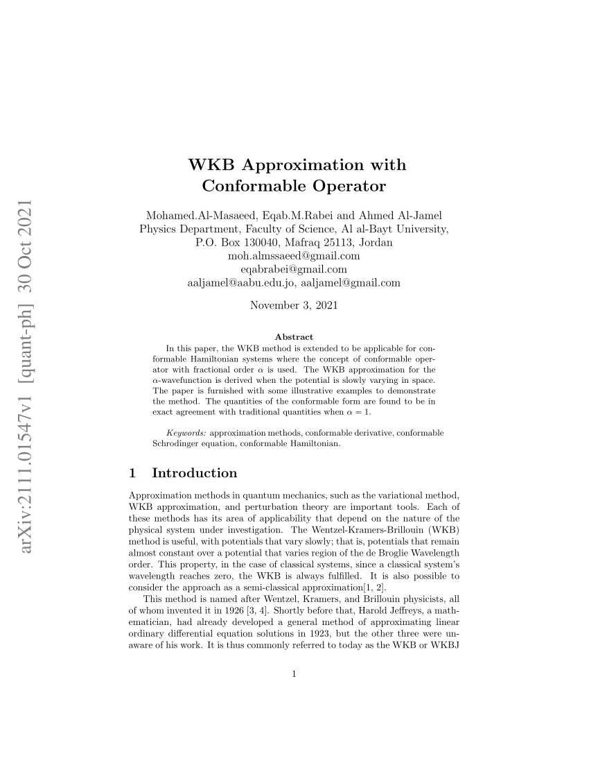 PDF) The Miller-Good version of the WKB approximation in quantum mechanics
